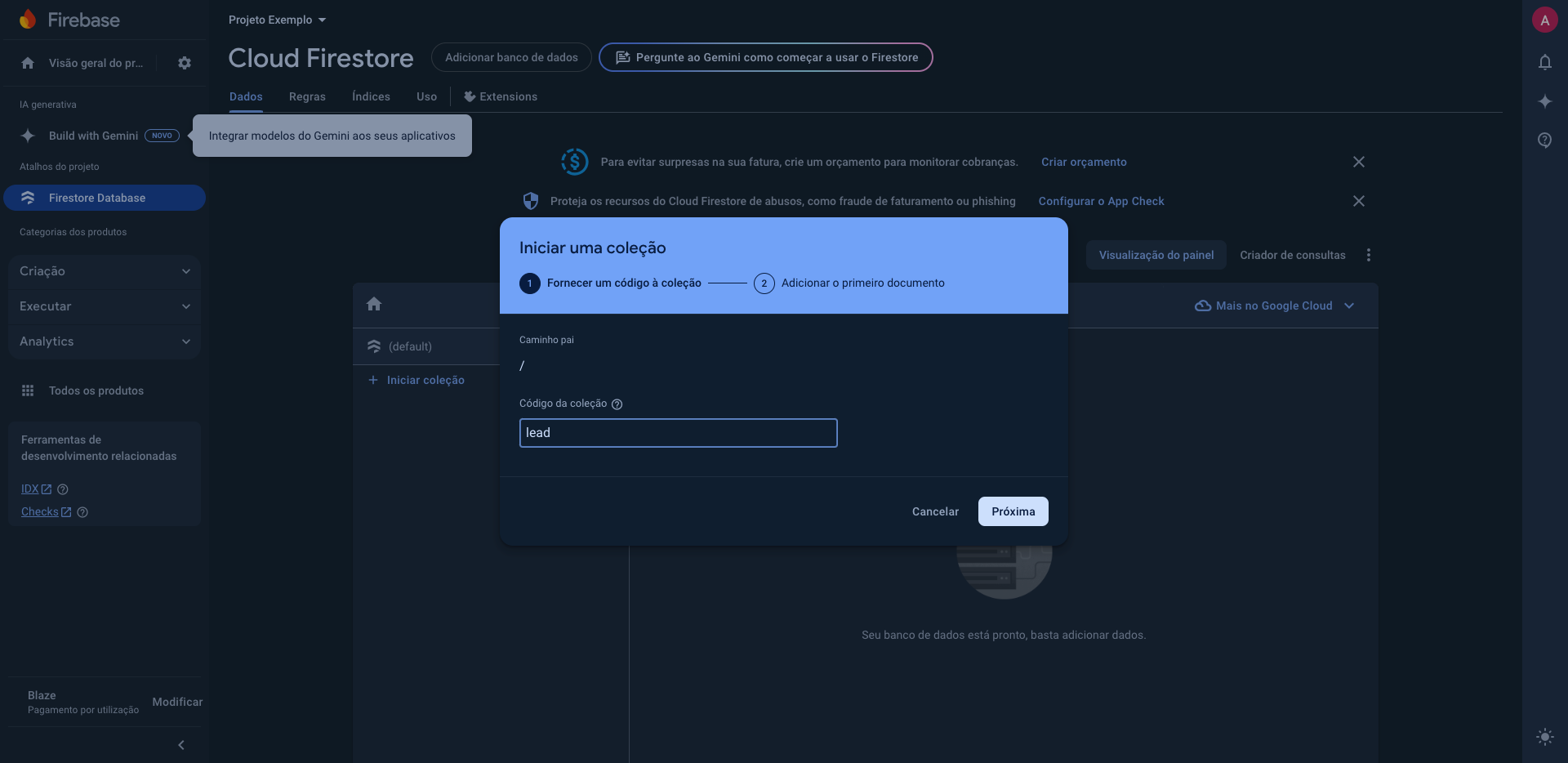 Step #17: Digite "lead" no código da coleção e clique em próxima