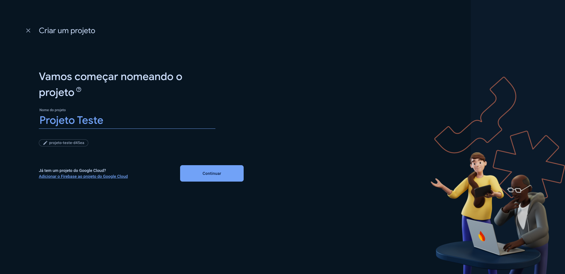 Step #3: Clique em "Adicionar o Firebase ao projeto do Google Cloud"