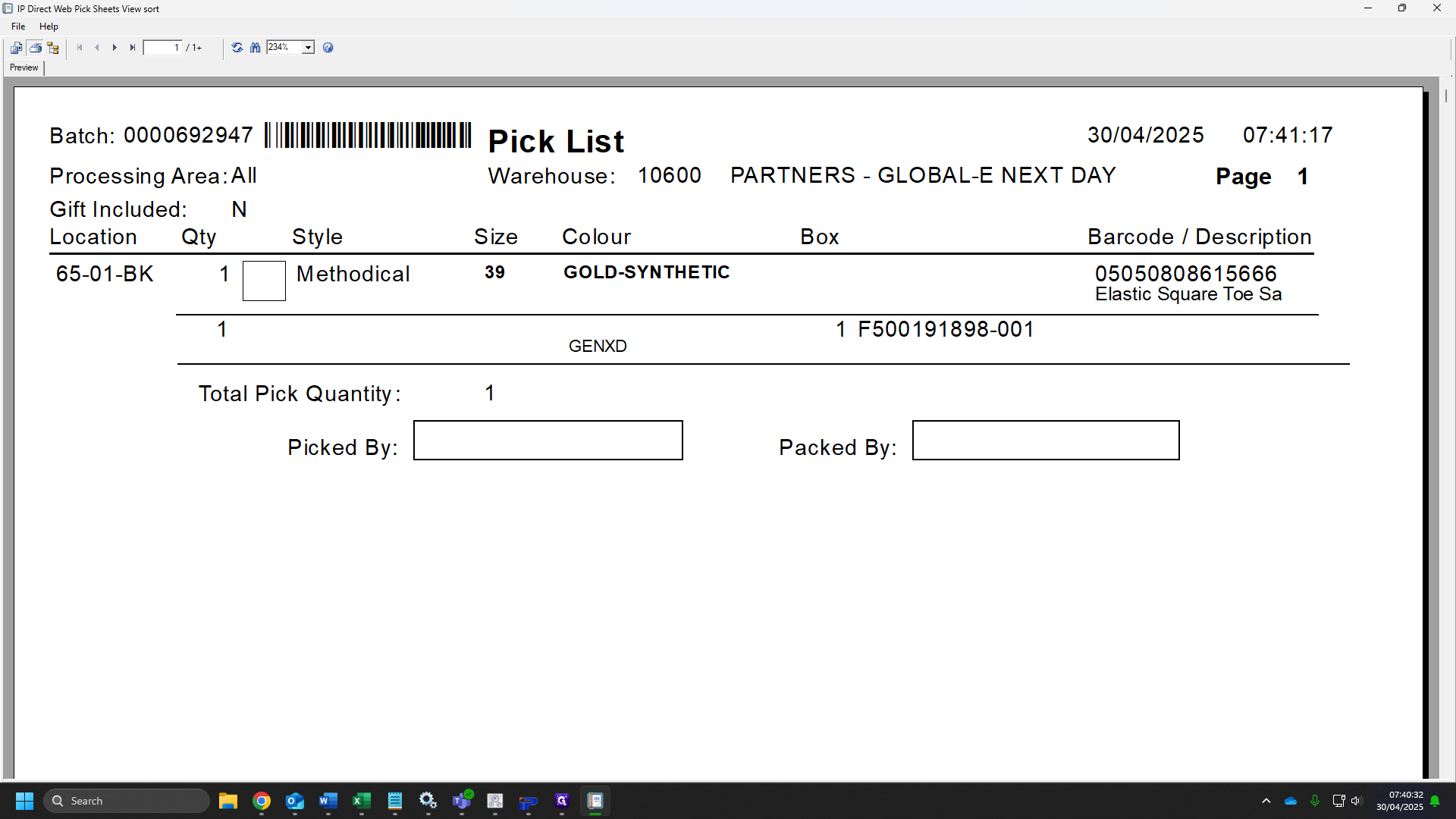 Step #45: By this point your Pick sheets should have loaded, Click on the print option. 