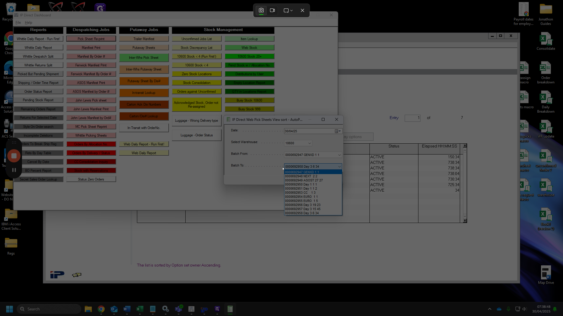 Step #23: Take a screen shot of the orders to need to add to the run sheet. 