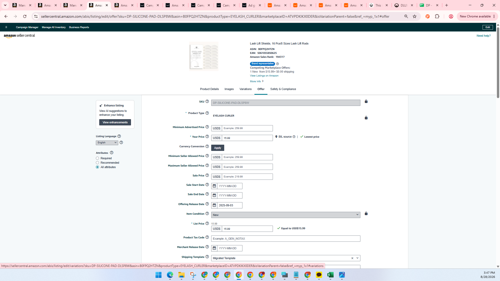 Step #8: Click Variations to configure child ASINs and variation themes.