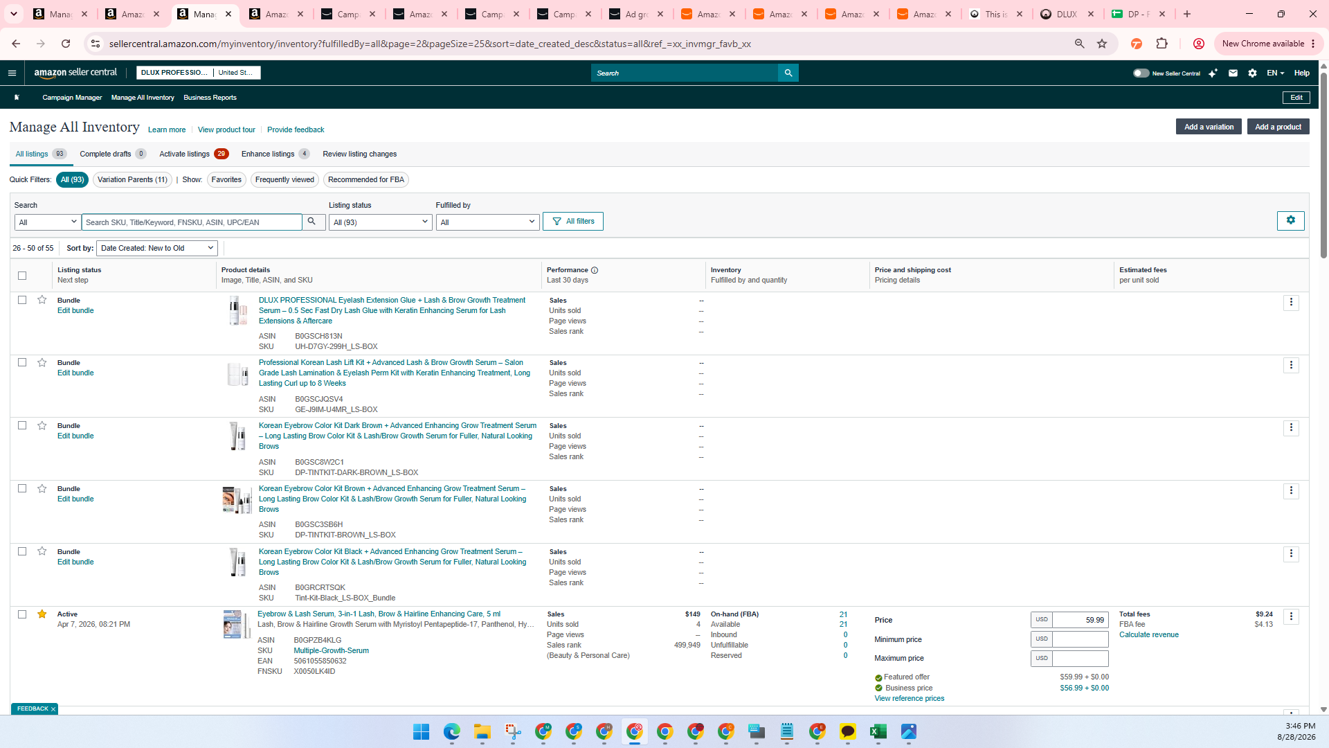 Step #2: Click the search input field labeled Search SKU, Title/Keyword, FNSKU, ASIN, UPC/....