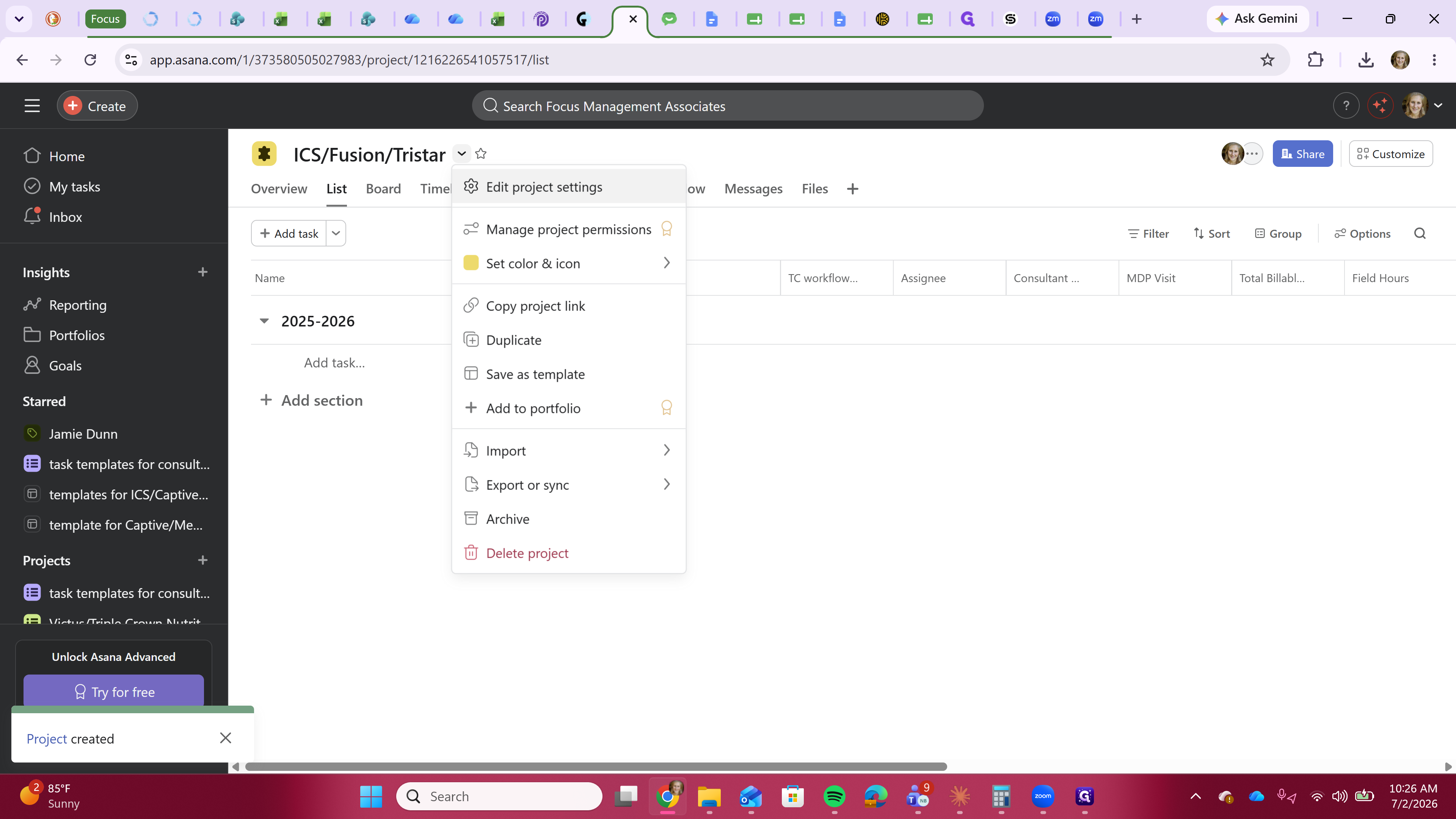 Step #8: Select Edit project settings from the menu.