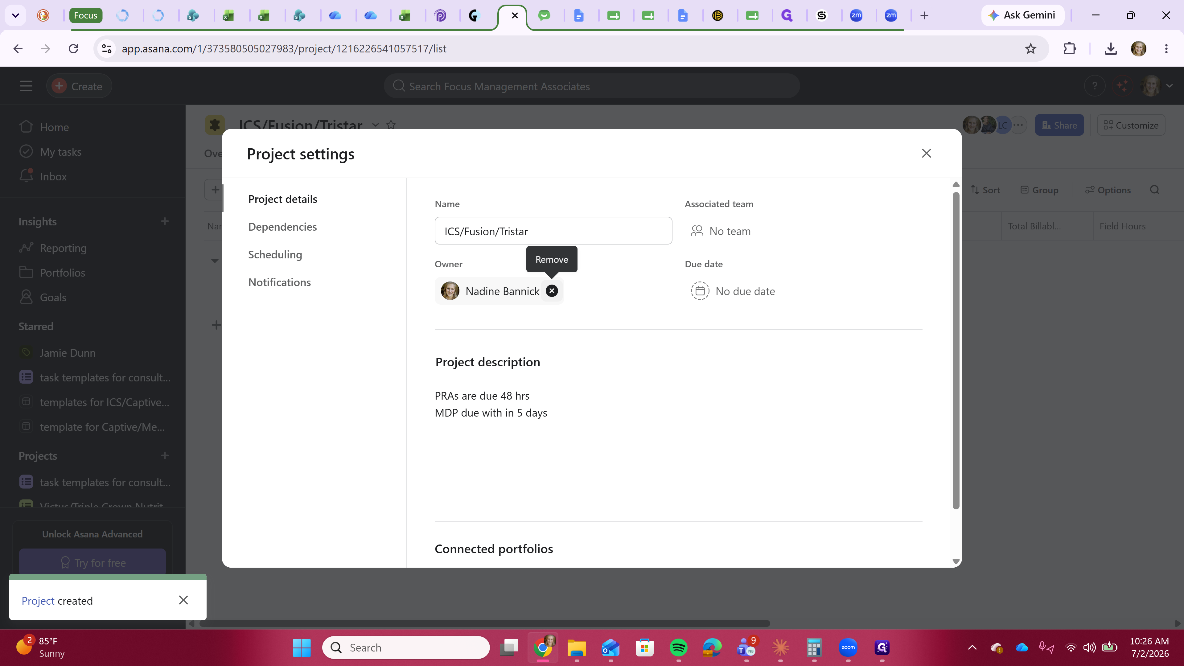 Step #9: Click the X next to your name to remove yourself as the project owner.