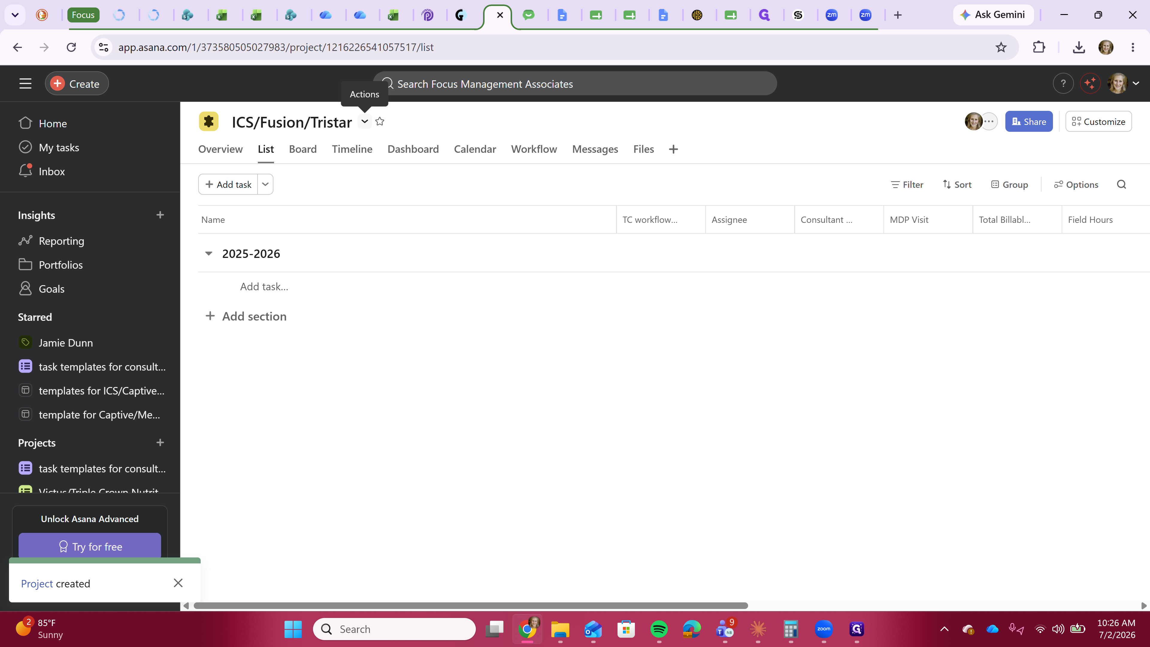 Step #7: Click the Actions dropdown arrow next to the project title.