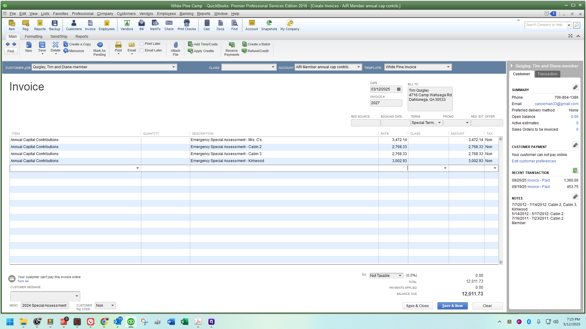 Step #46: Once I have completed all of those, it shows 12,011.73 for the total