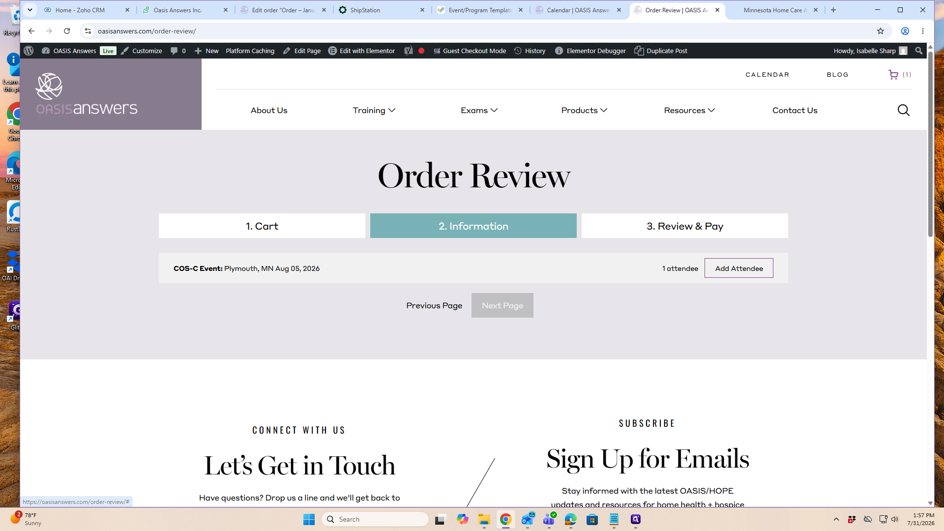 Step #21: Click Add Attendee to enter the testing candidate's details and proceed through checkout.