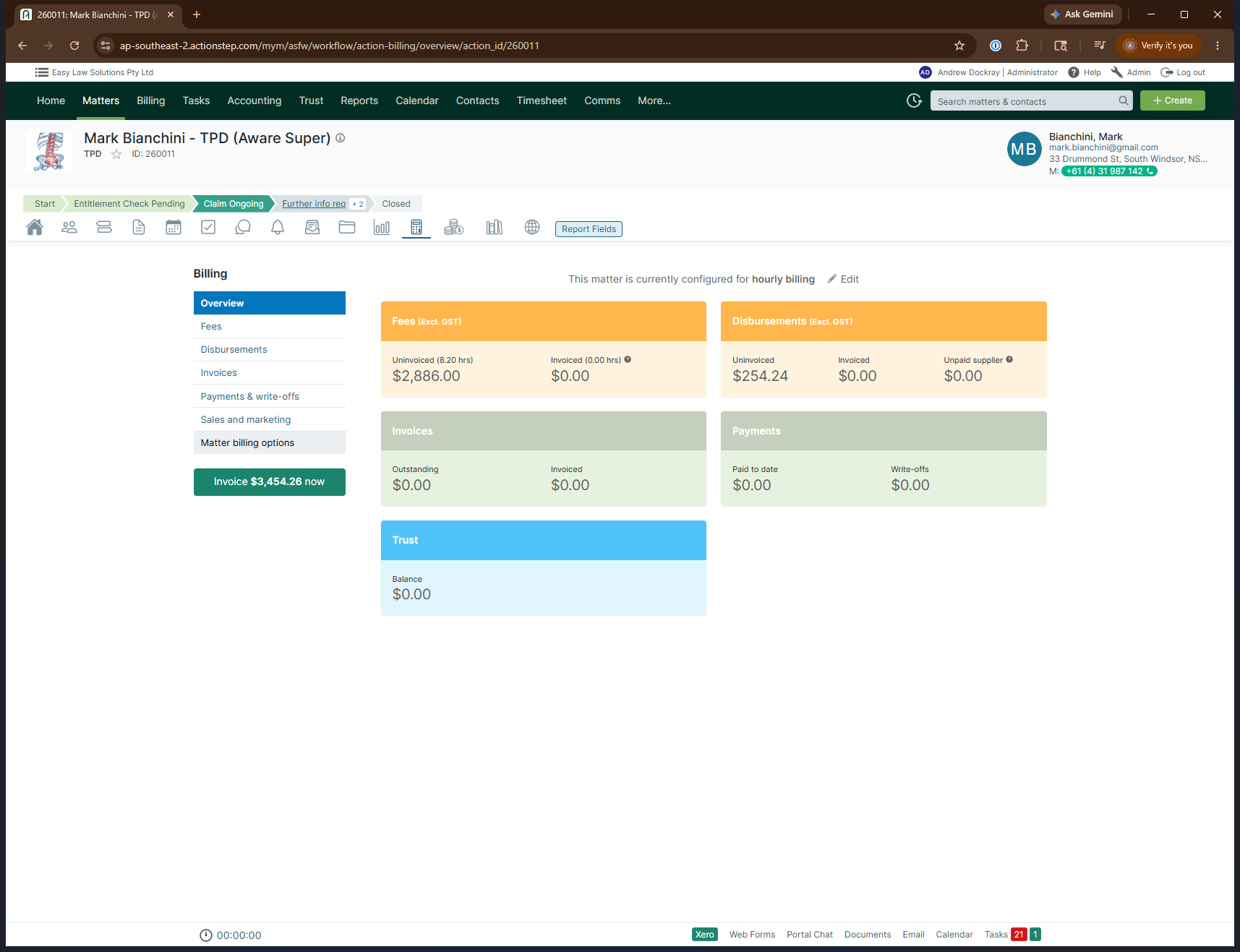 Step #2: Click Matter billing options in the toolbar to open the configuration dashboard.