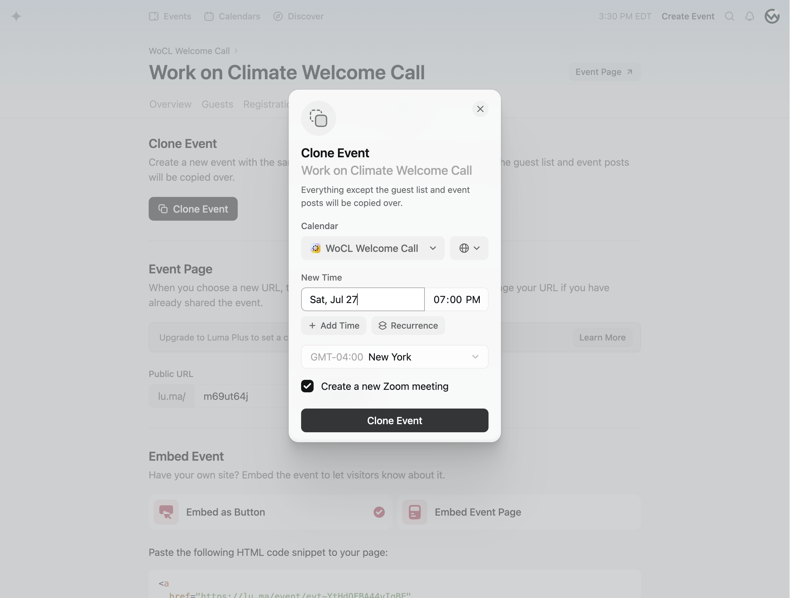Step #5: Change the time and date of your event to the new date