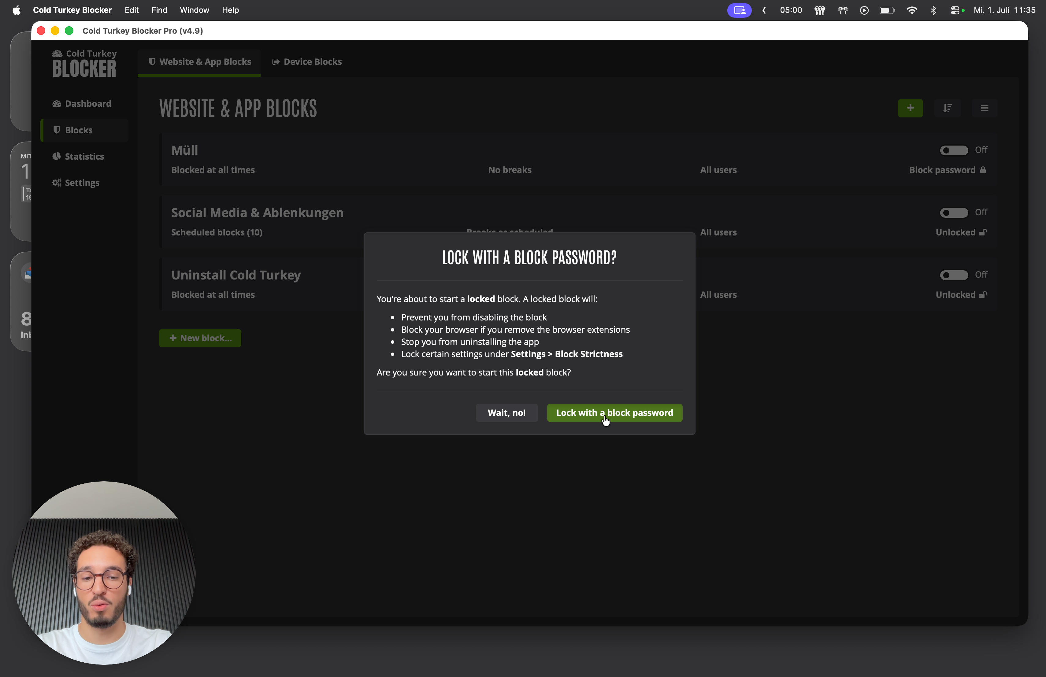 Step #8: Bestätige die Aktivierung, indem du auf Lock with a block password klickst.