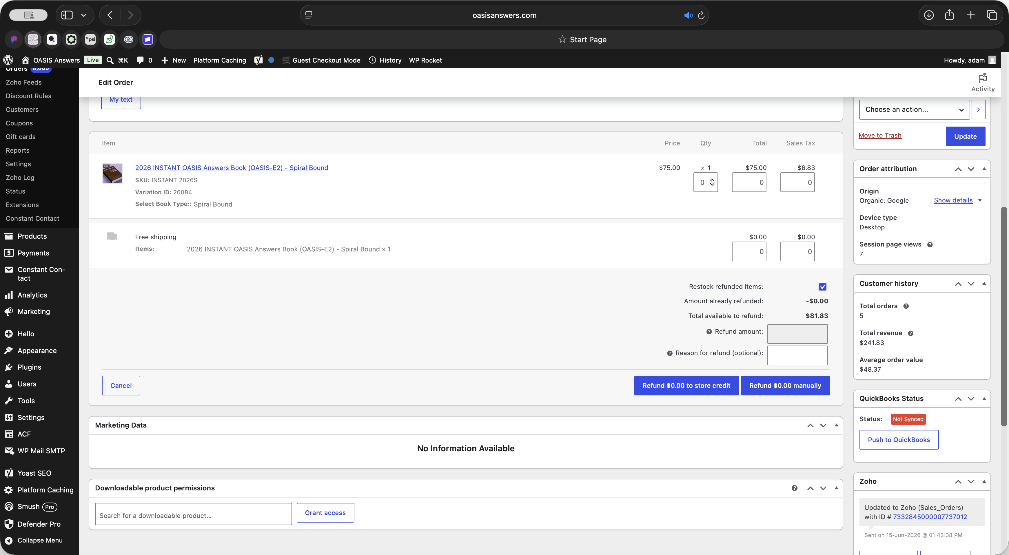 Step #5: Specify the items or adjust the total dollar amount you wish to refund.
