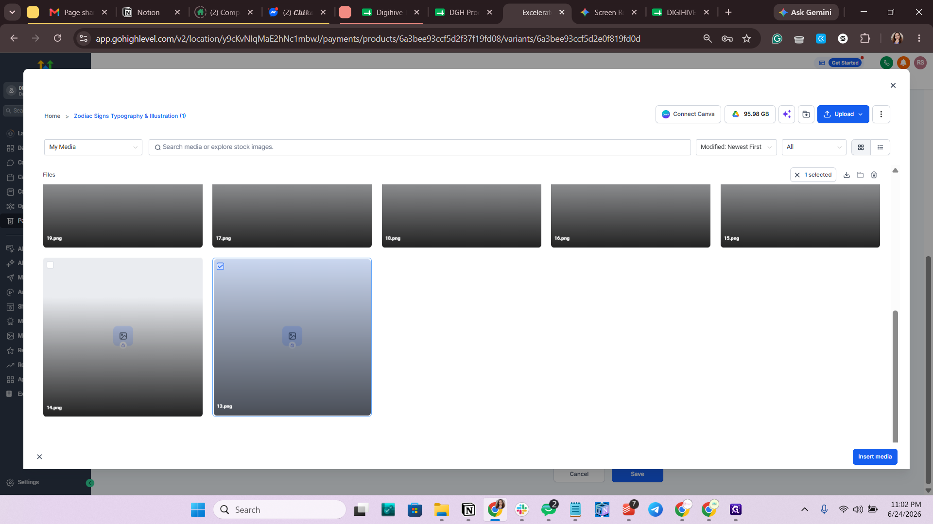 Step #23: Click Insert media to attach it to the product.