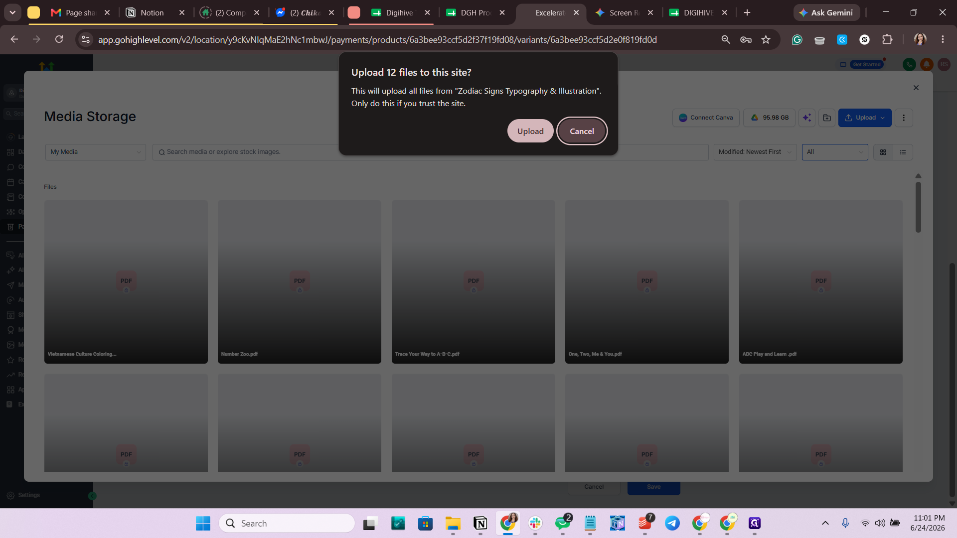 Step #20: Click Upload on the browser confirmation prompt.