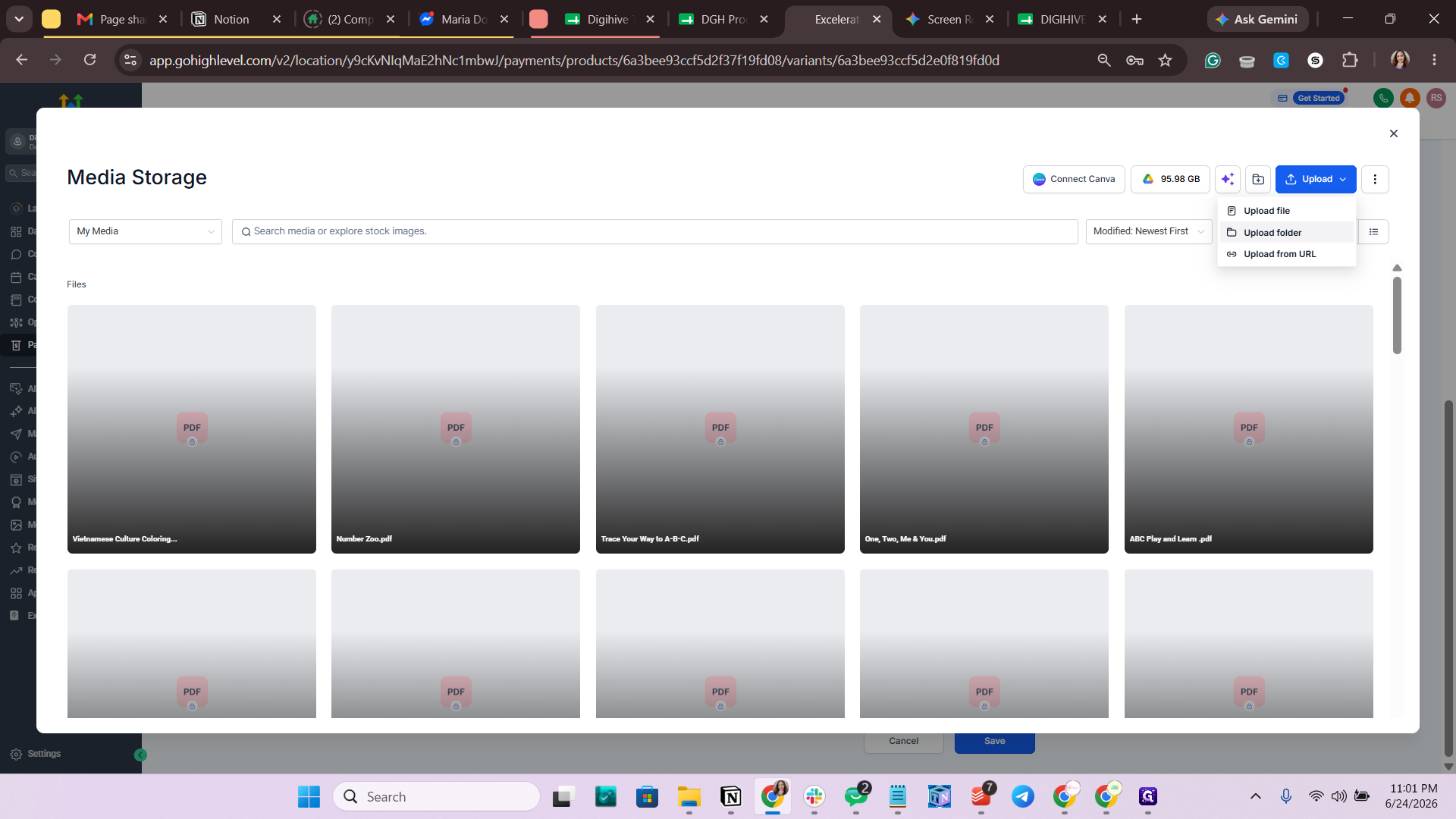 Step #18: Select Upload folder from the dropdown menu to upload your entire collection of files at once.