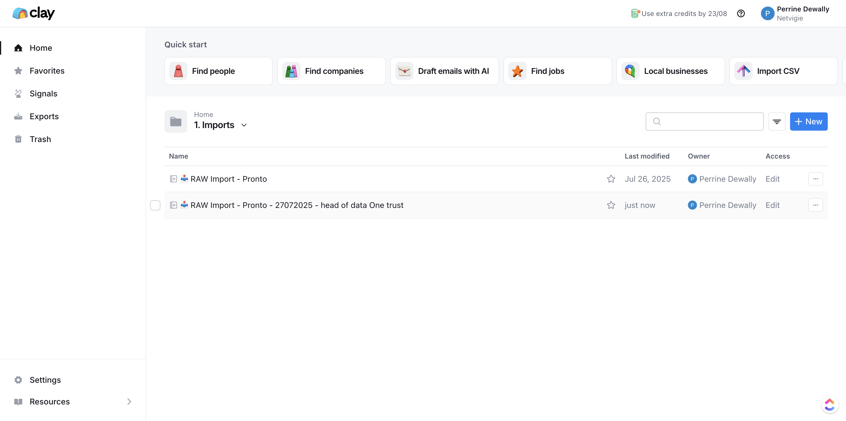 Step #16: Cliquez sur "RAW Import - Pronto - 27072025 - head of data One trust"