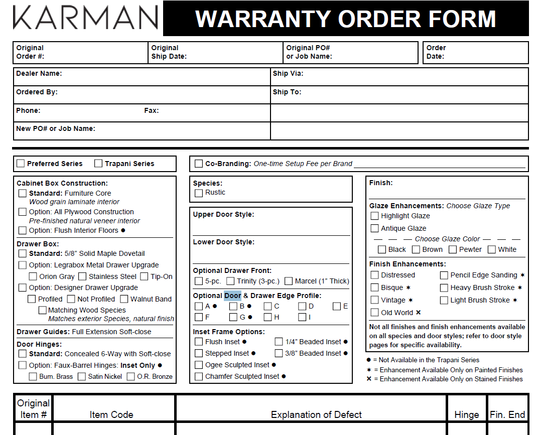 Step #13: Print the blank Karman Warranty Order Form