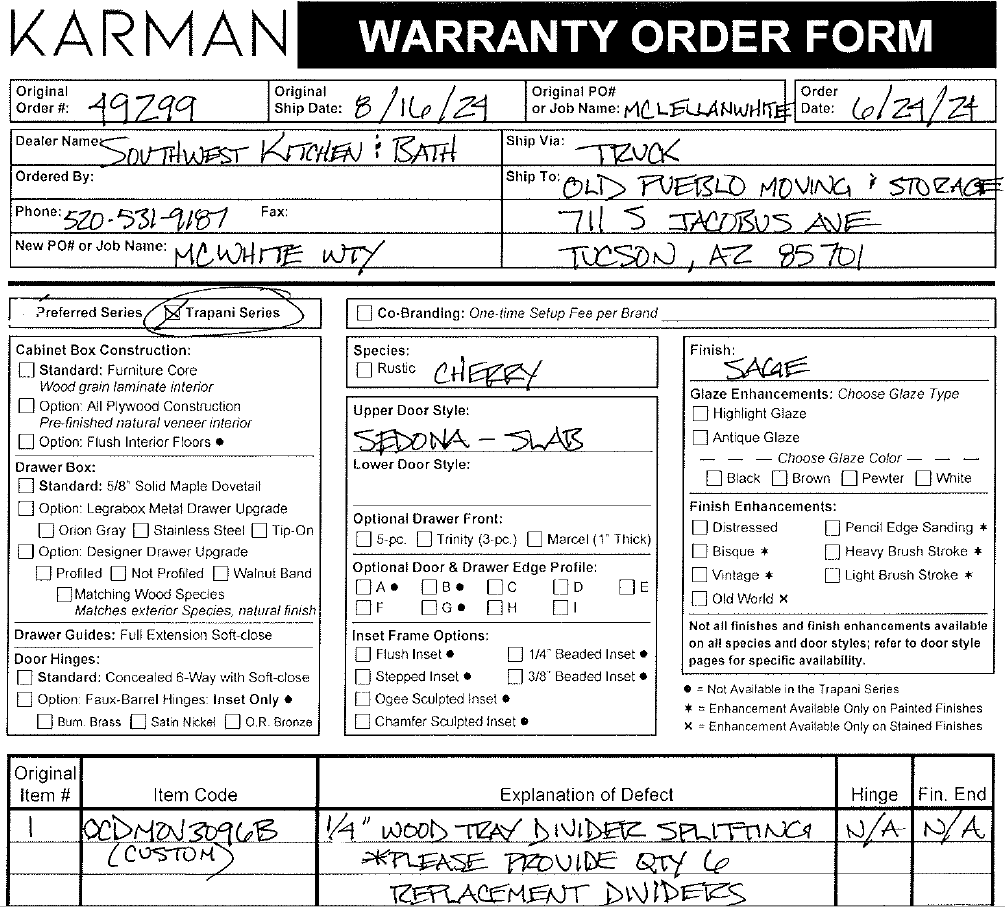 Step #14: Fill out the Karman Warranty Order Form completely with as much detail as possible