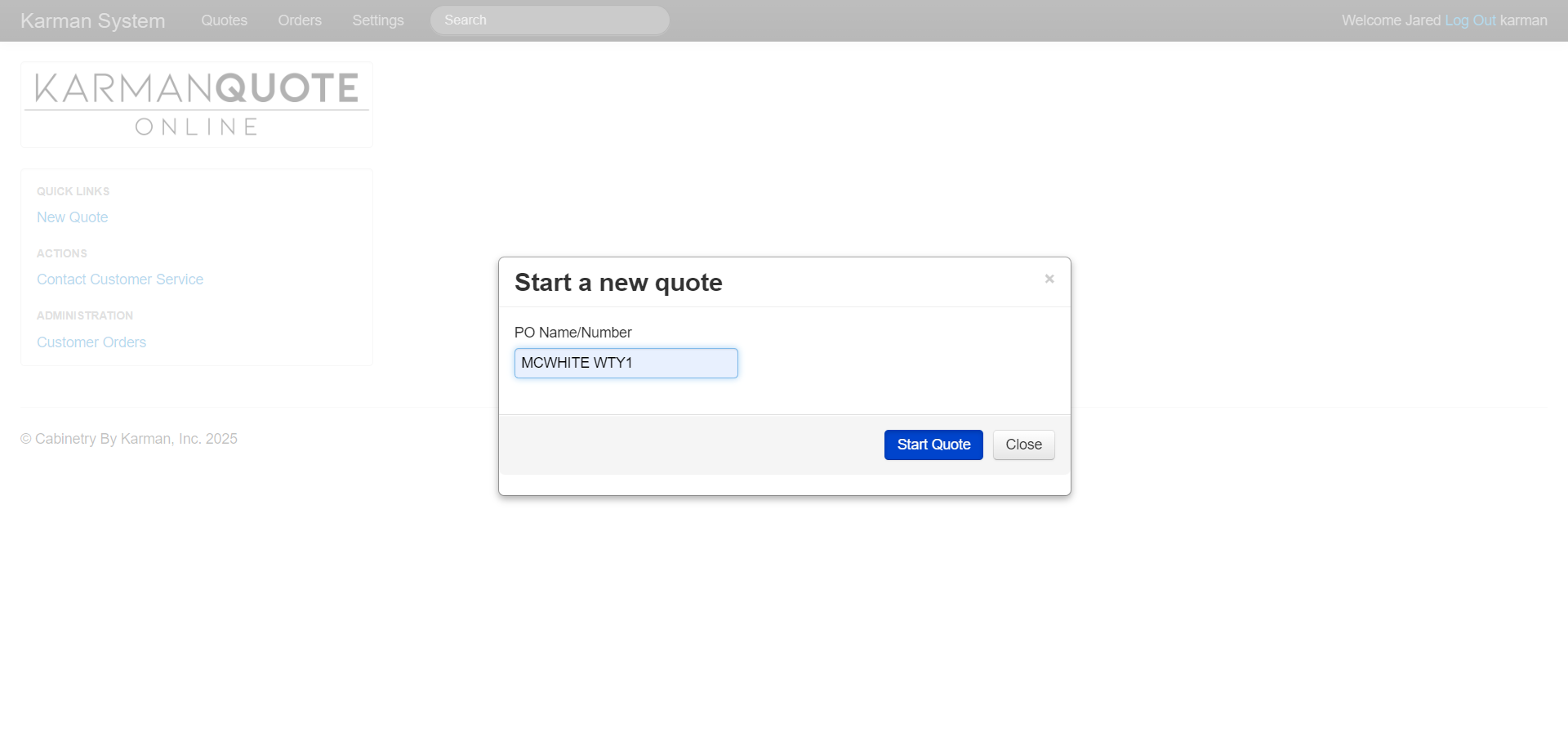 Step #4: Enter PO Name/Number and click "Start Quote"
