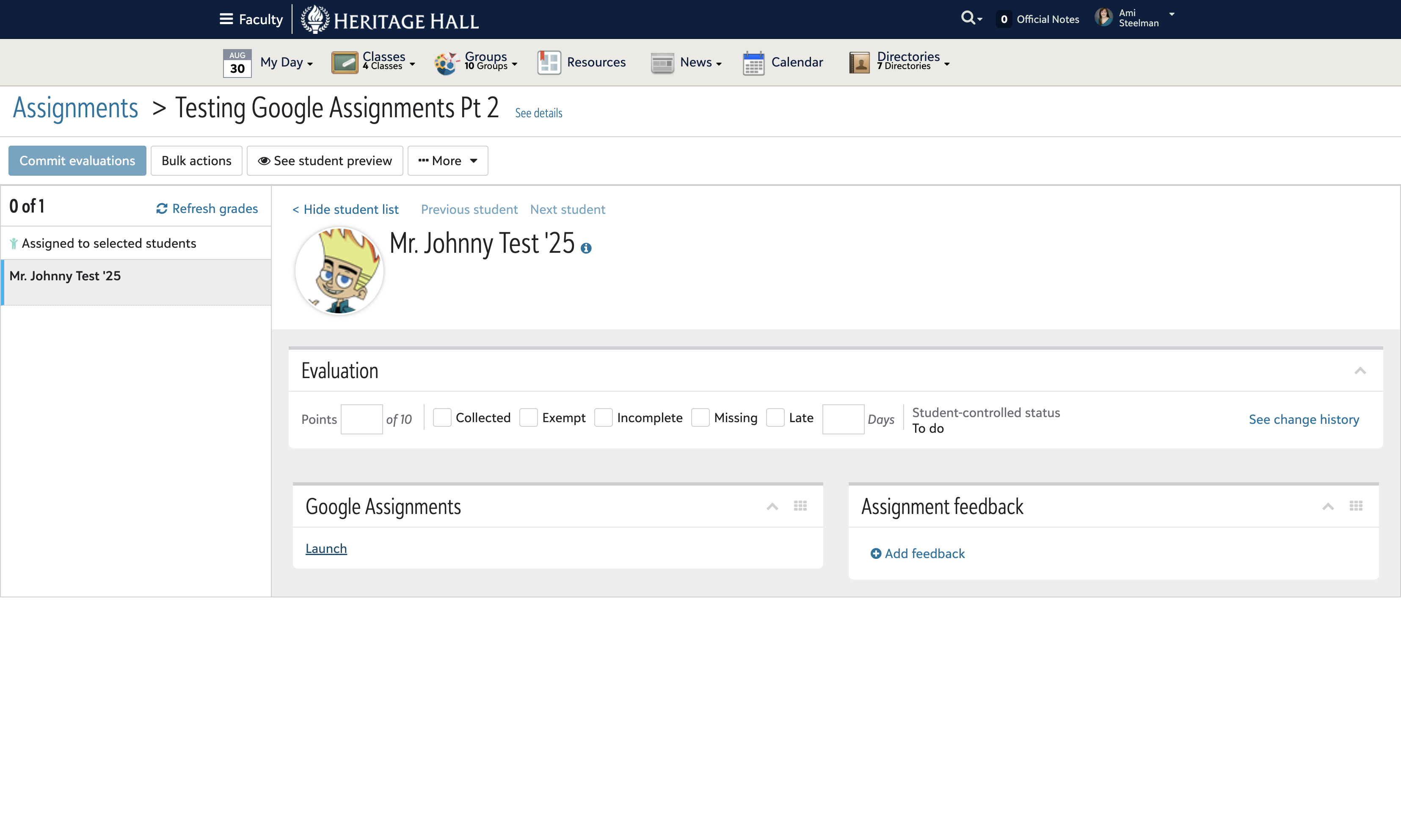 Step #9: When ready to grade, click the blue Launch button under Google Assignments in the Blackbaud assignment.