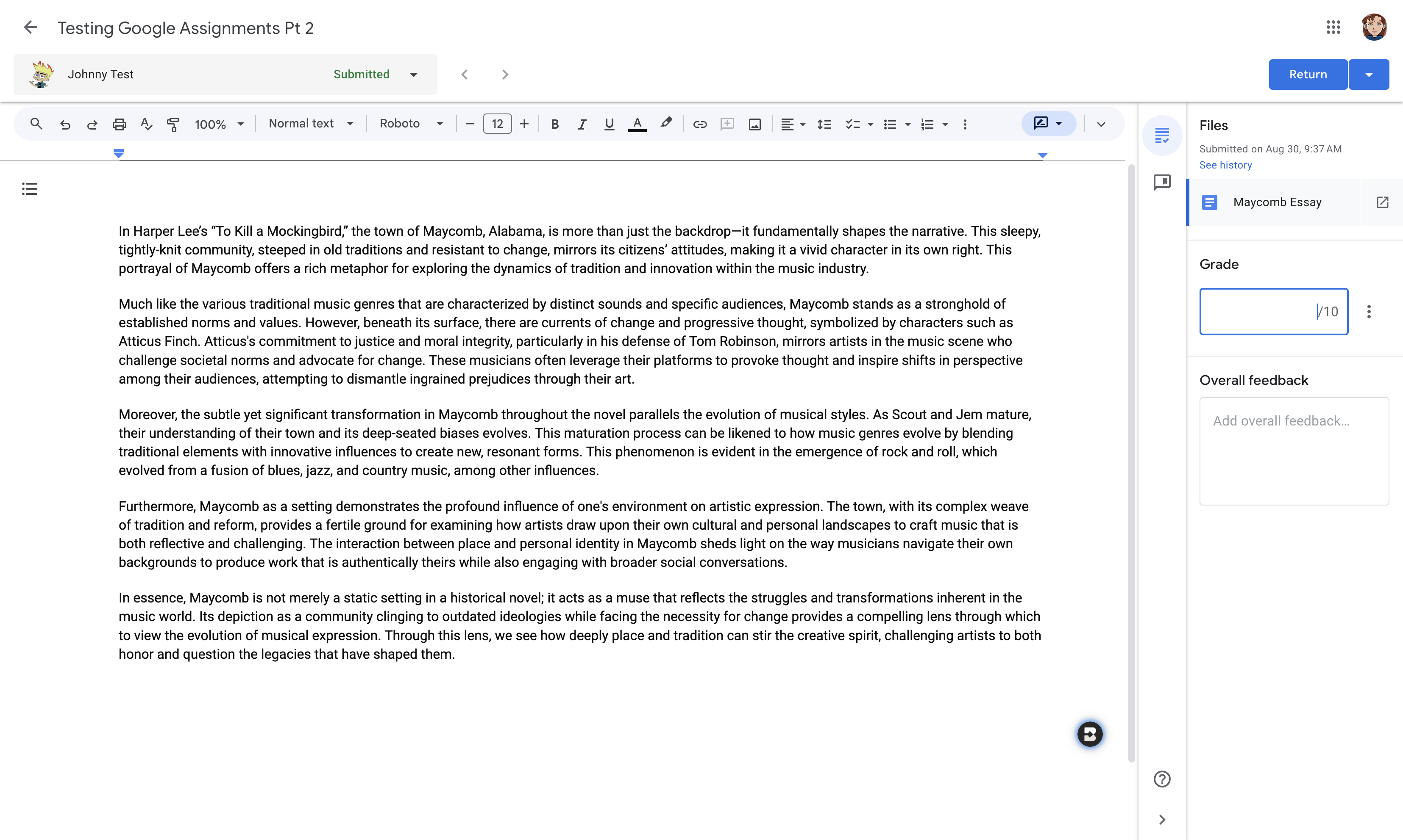 Step #12: Review, edit, suggest, comment, etc. the student submission. Enter a grade.