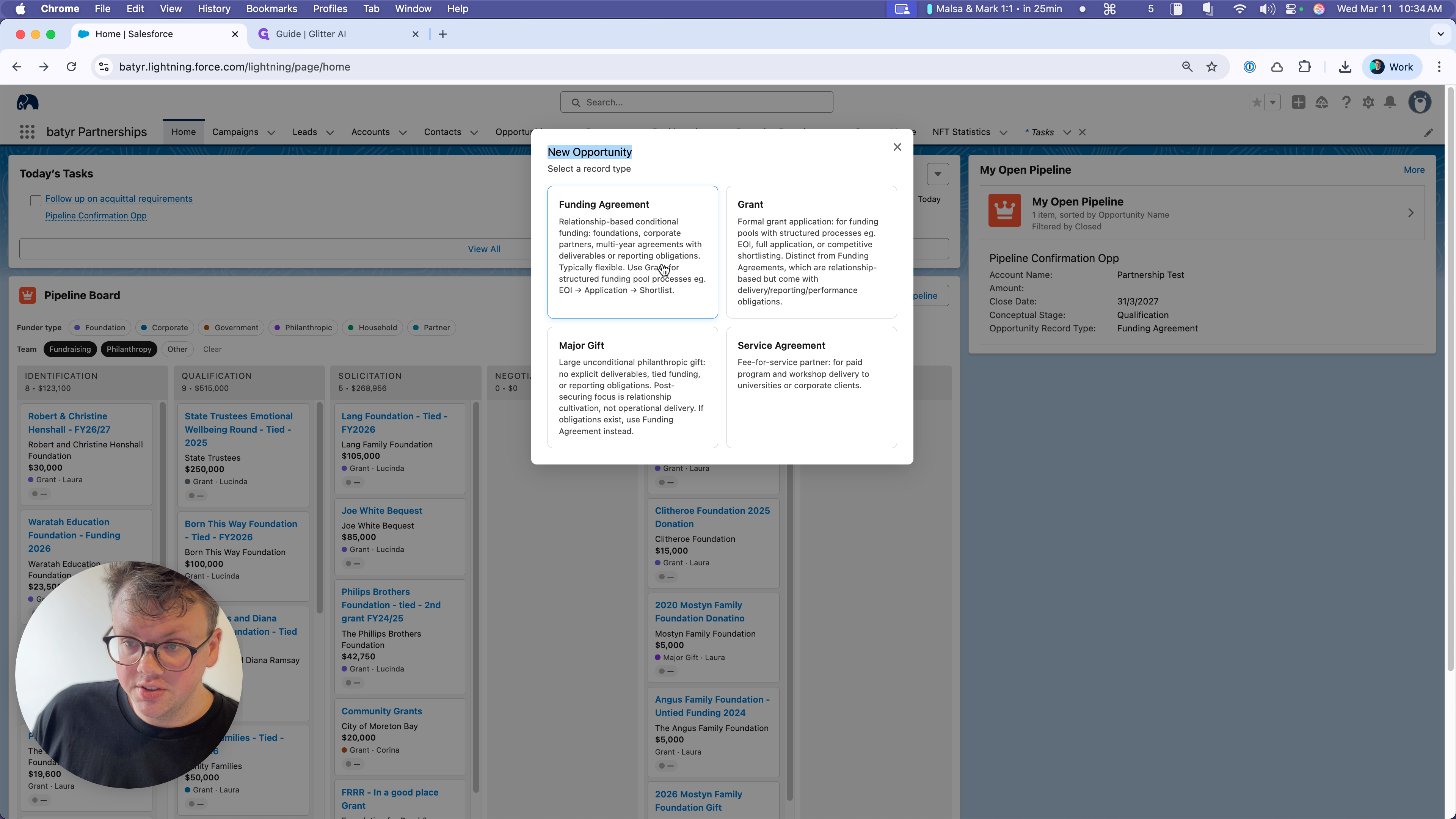Step #21: Selecting "Funding Agreement" asks you for just the initial info required to set up that record type