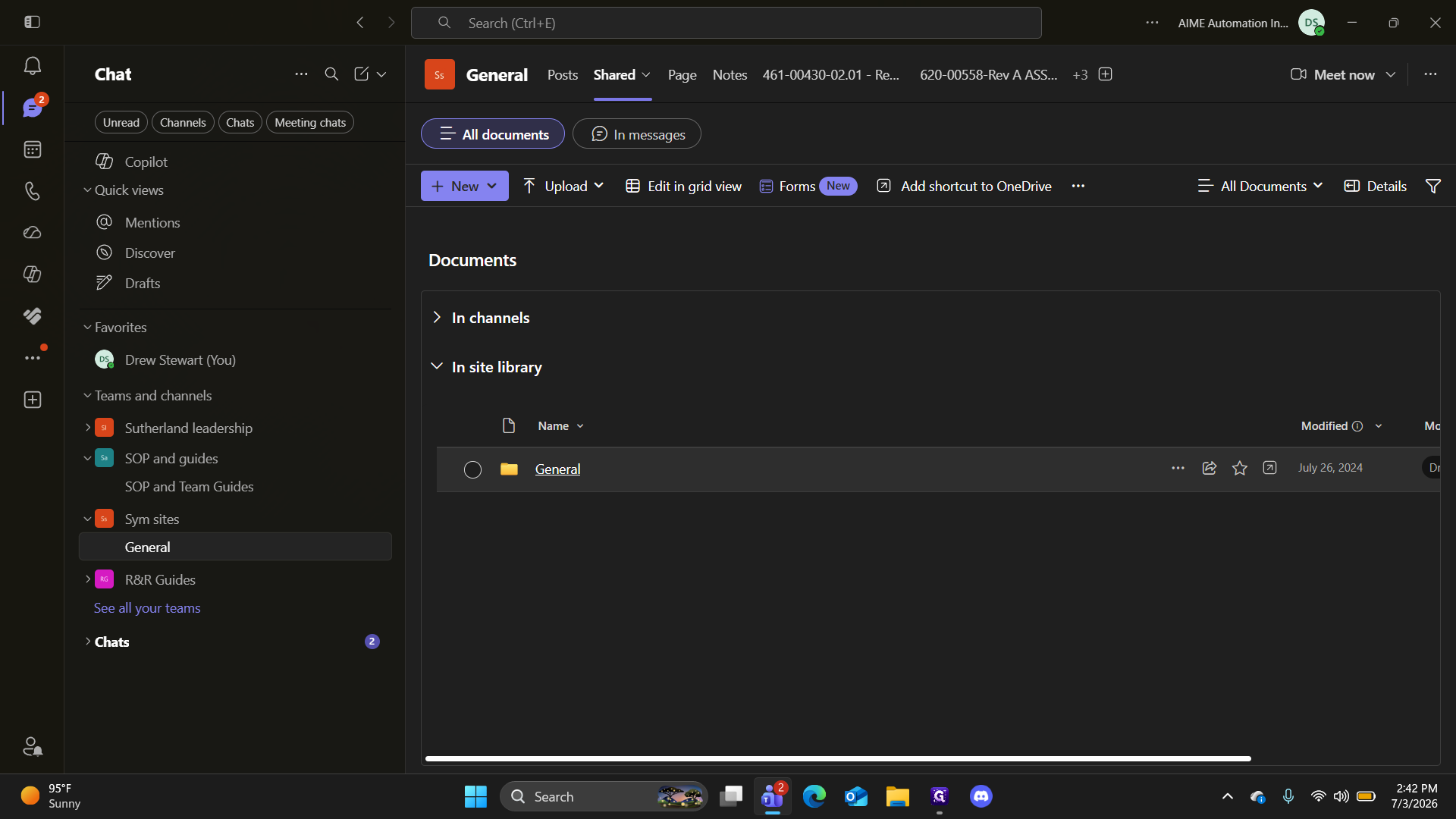 Step #3: Navigate to the Sym Sites team and select the General channel.