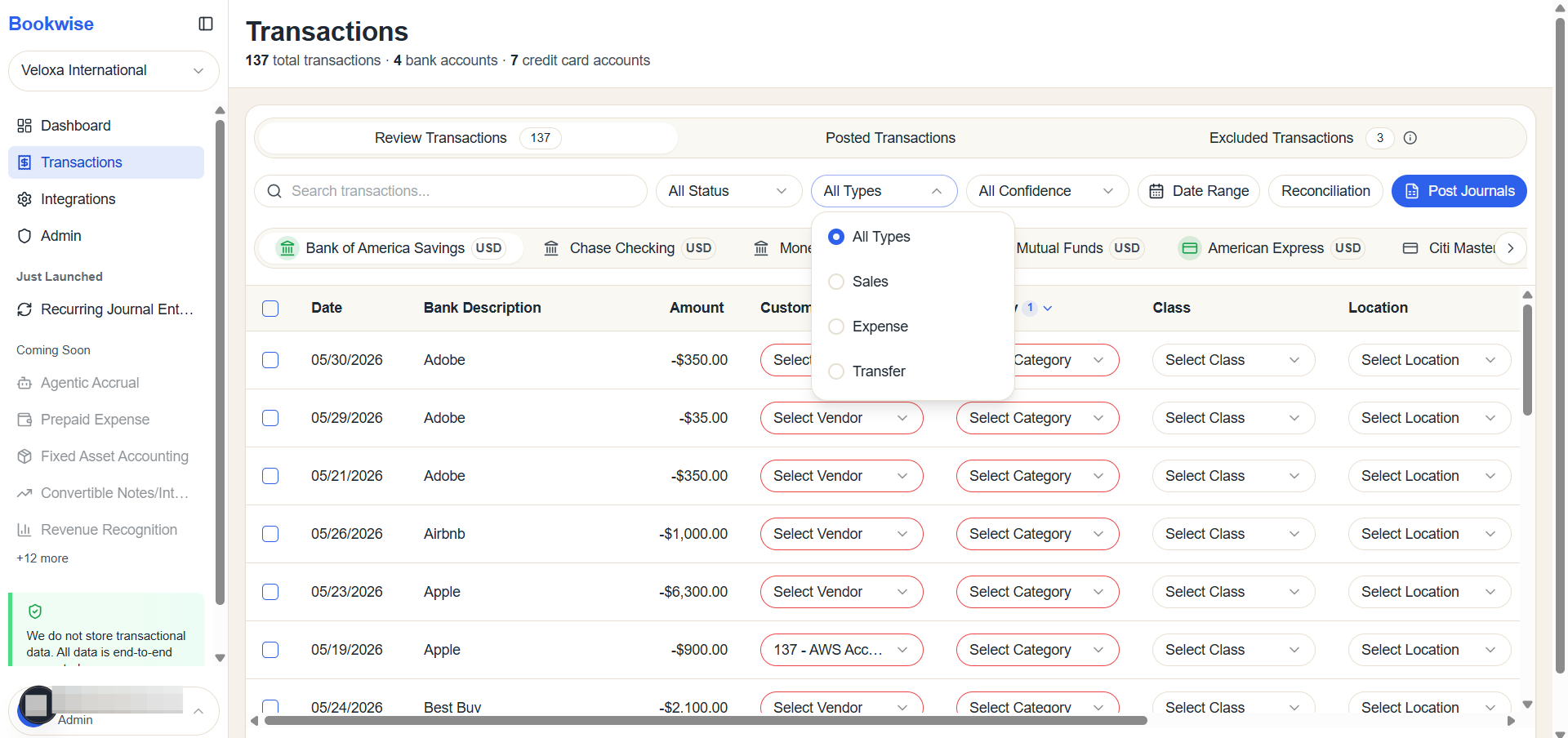 Step #1: Clicking All Types reveals the full list of available types.