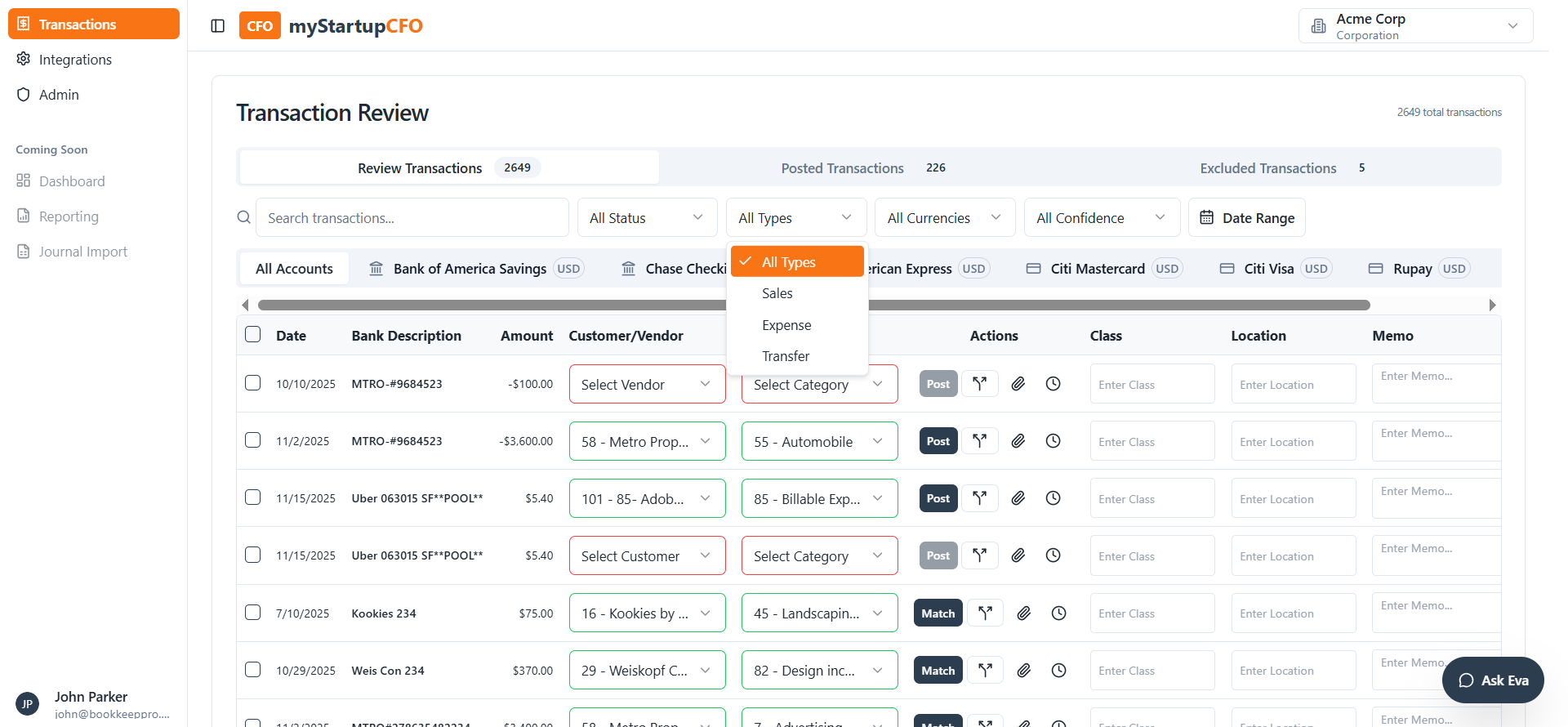 Step #2: Clicking All Types reveals the full list of available types.