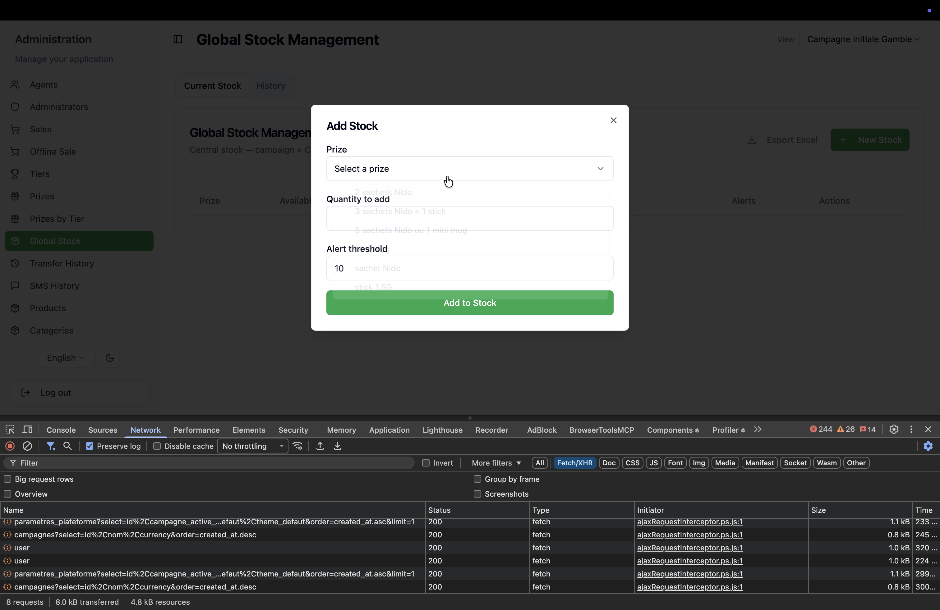 Step #2: Click the Prize dropdown menu.