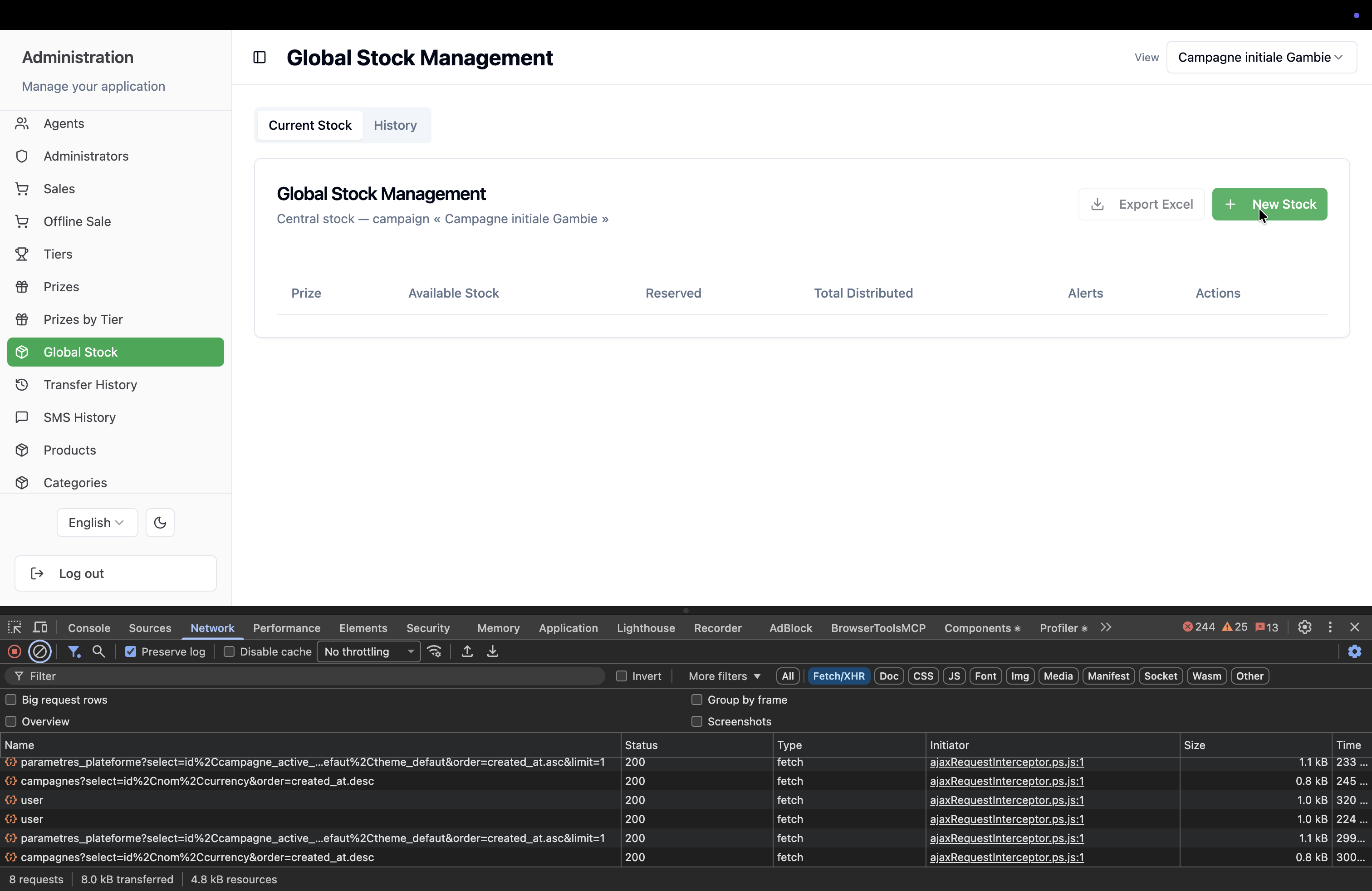 Step #1: Click New Stock in the top-right corner to open the Add Stock modal.