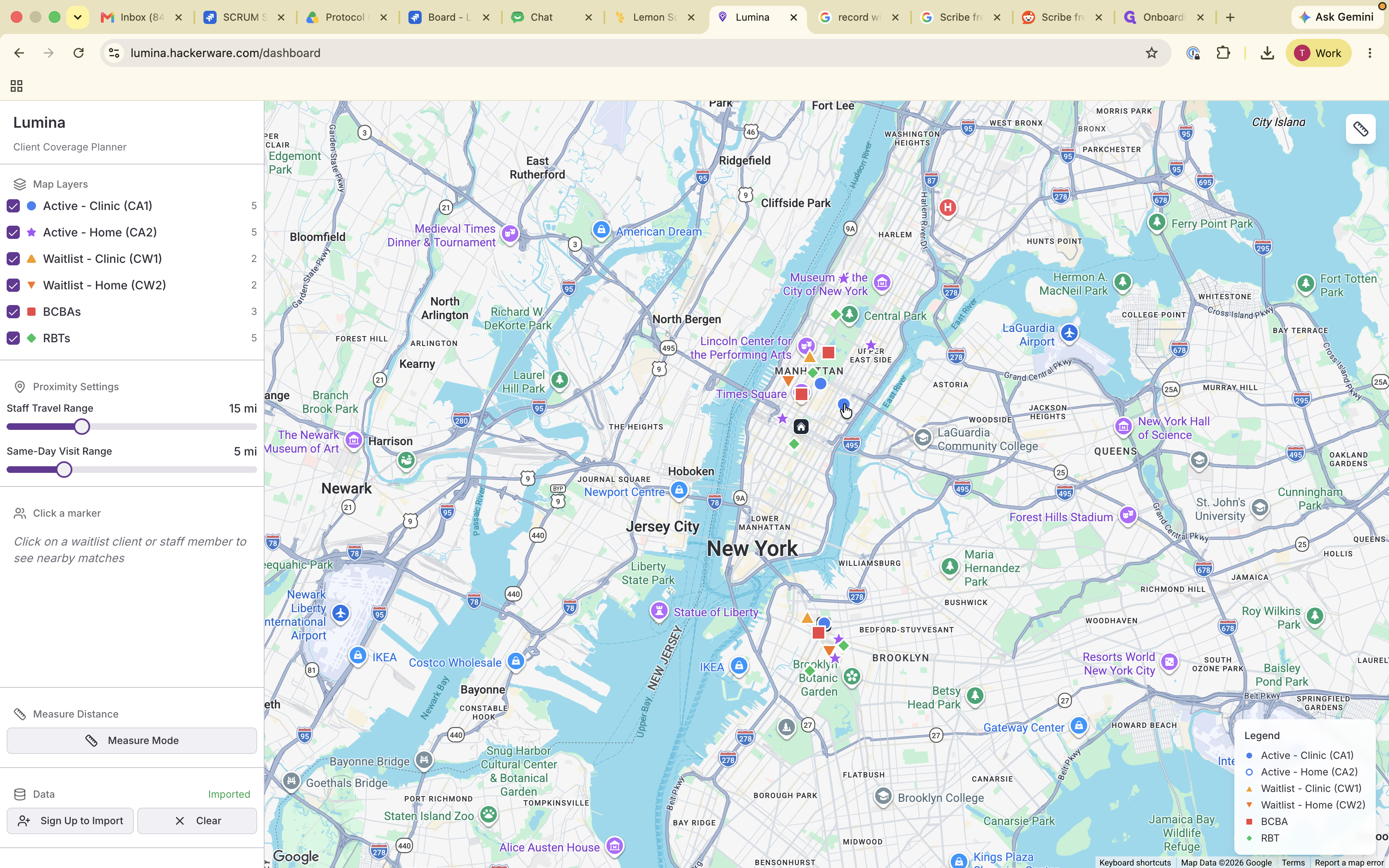 Step #2: Click a map marker in your target area to view the available client capacity for that specific location.
