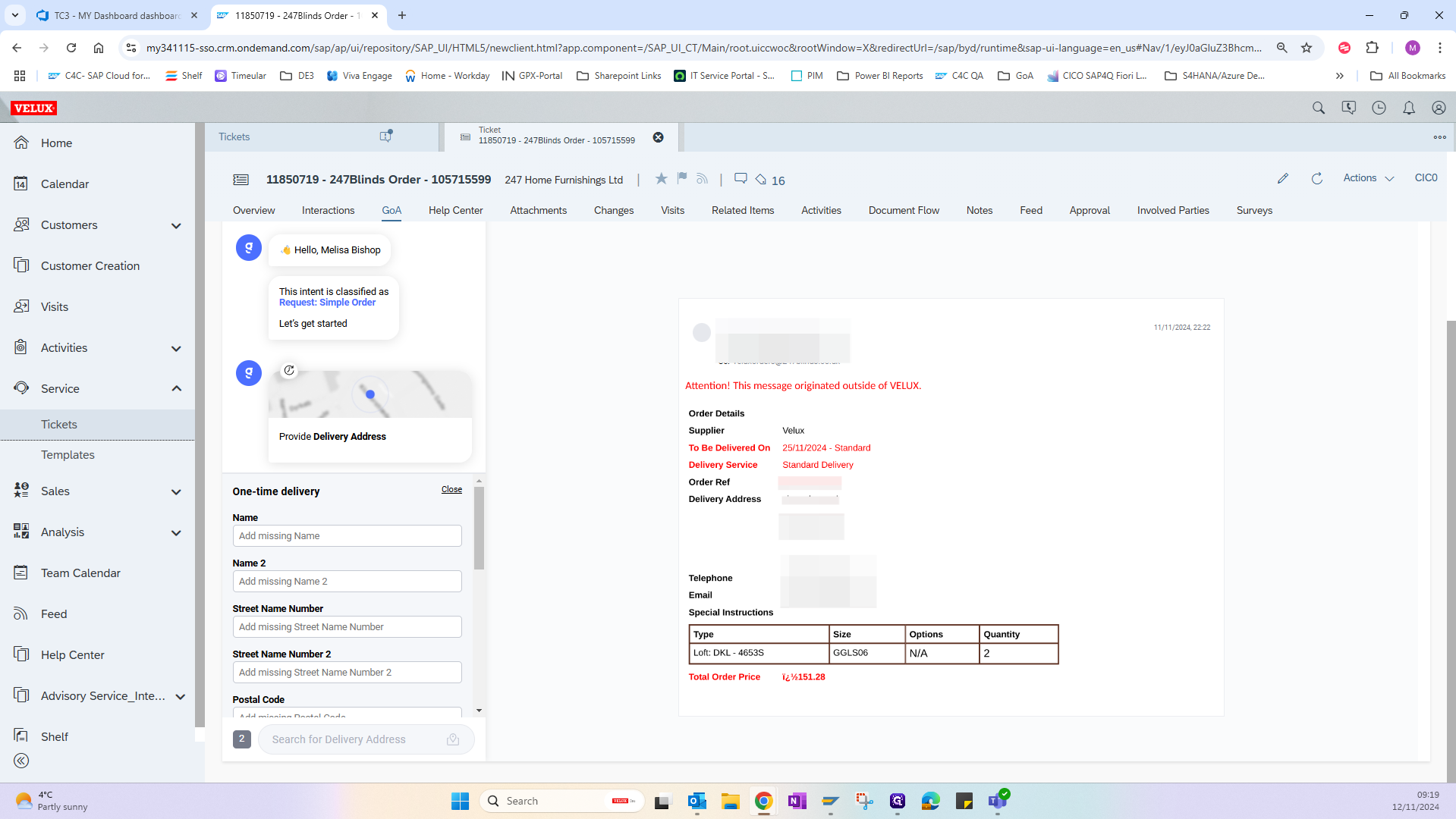 Step #2: Highlight the full delivery address from the order and Ctrl + C to copy