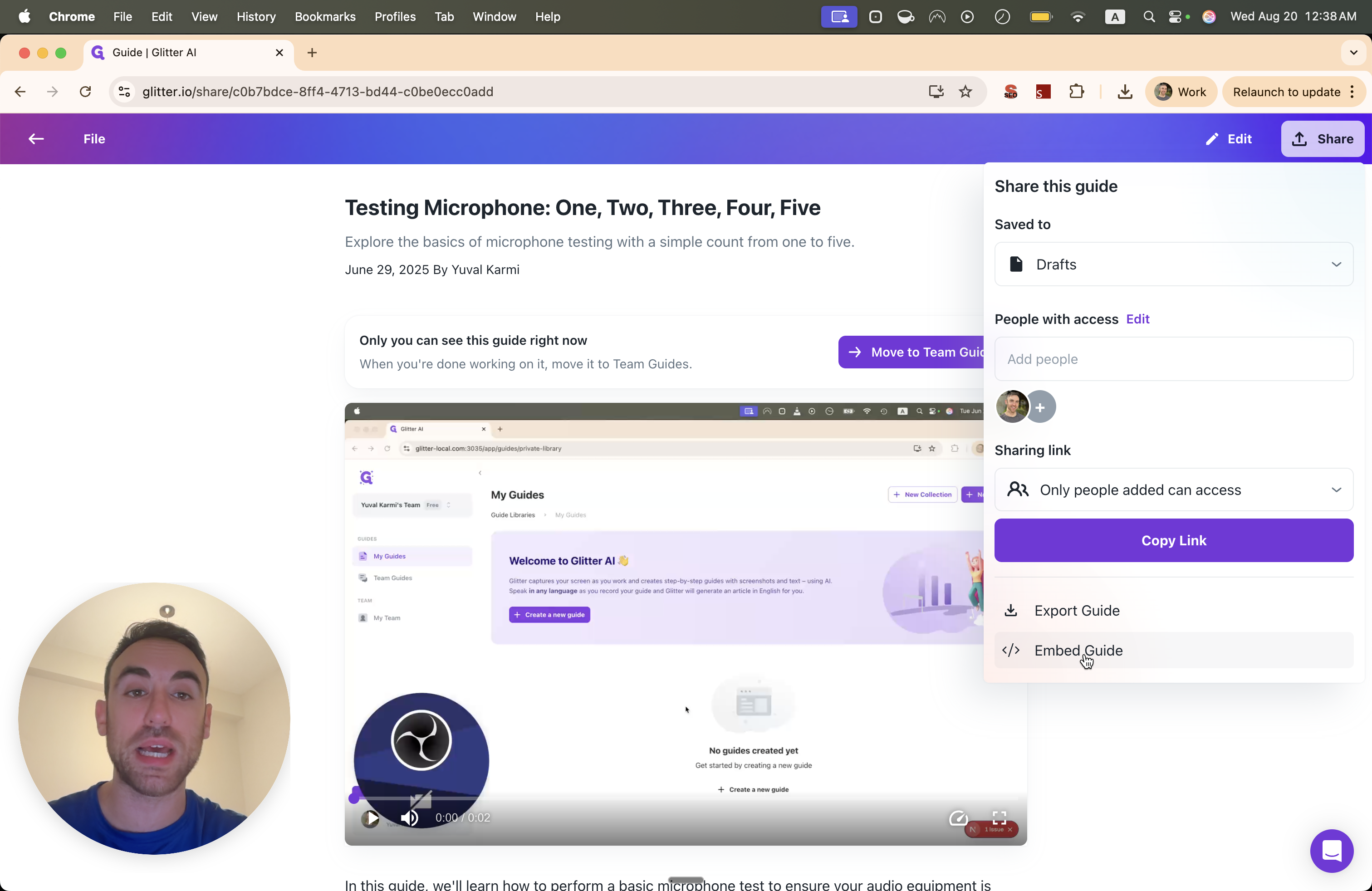 Step #9: Click on "Embed Guide"
