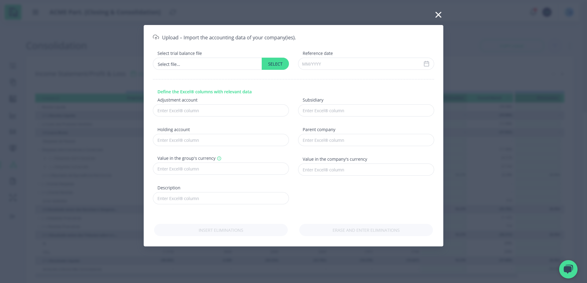 Step #15: Modal de importação de Consolidação
