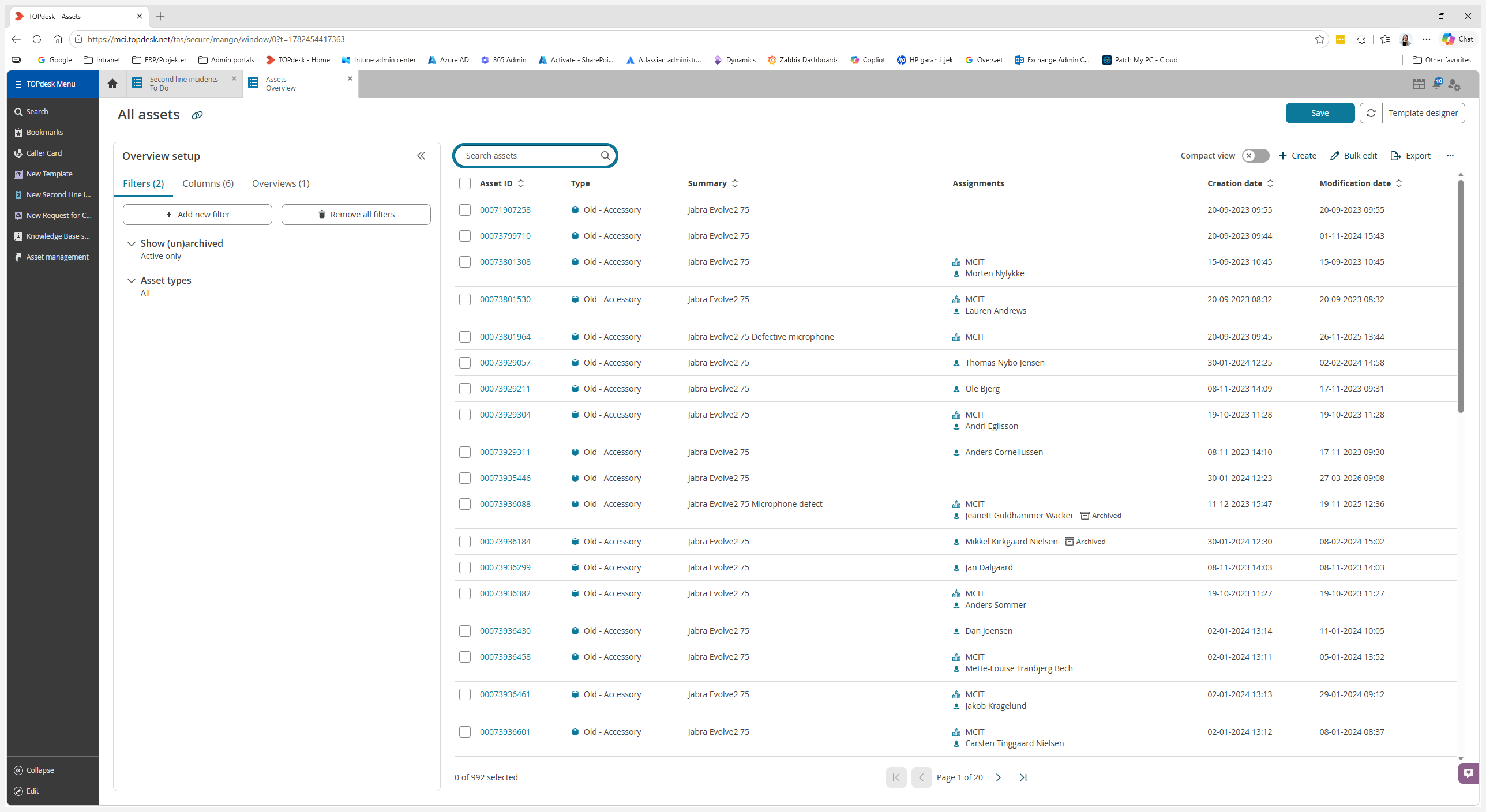 Step #1: From your hardware list, click on the asset ID link of the device you want to update.