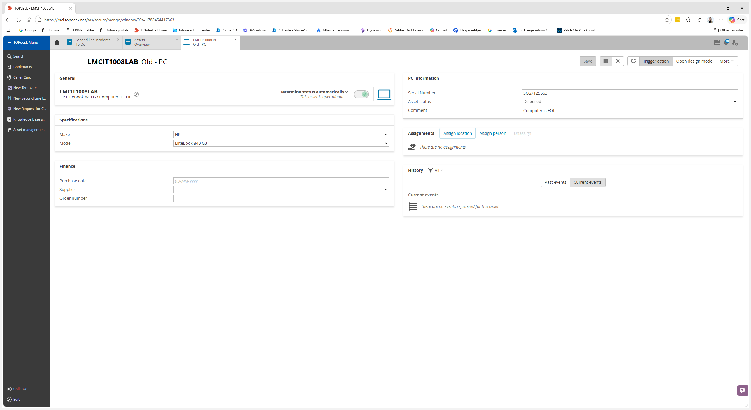Step #2: In the asset details view, navigate to the Assignments section and click Assign location.