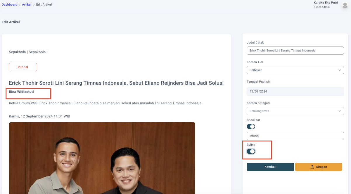 Step #8: Berikut adalah contoh jika Redaksi mengaktifkan 'Byline'