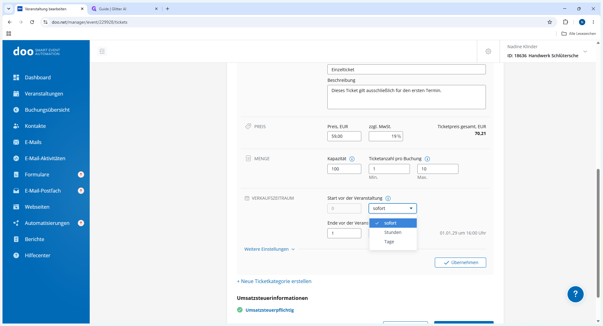Step #8: Wählen Sie im Dropdown-Menü den Startpunkt des Verkaufszeitraums aus.