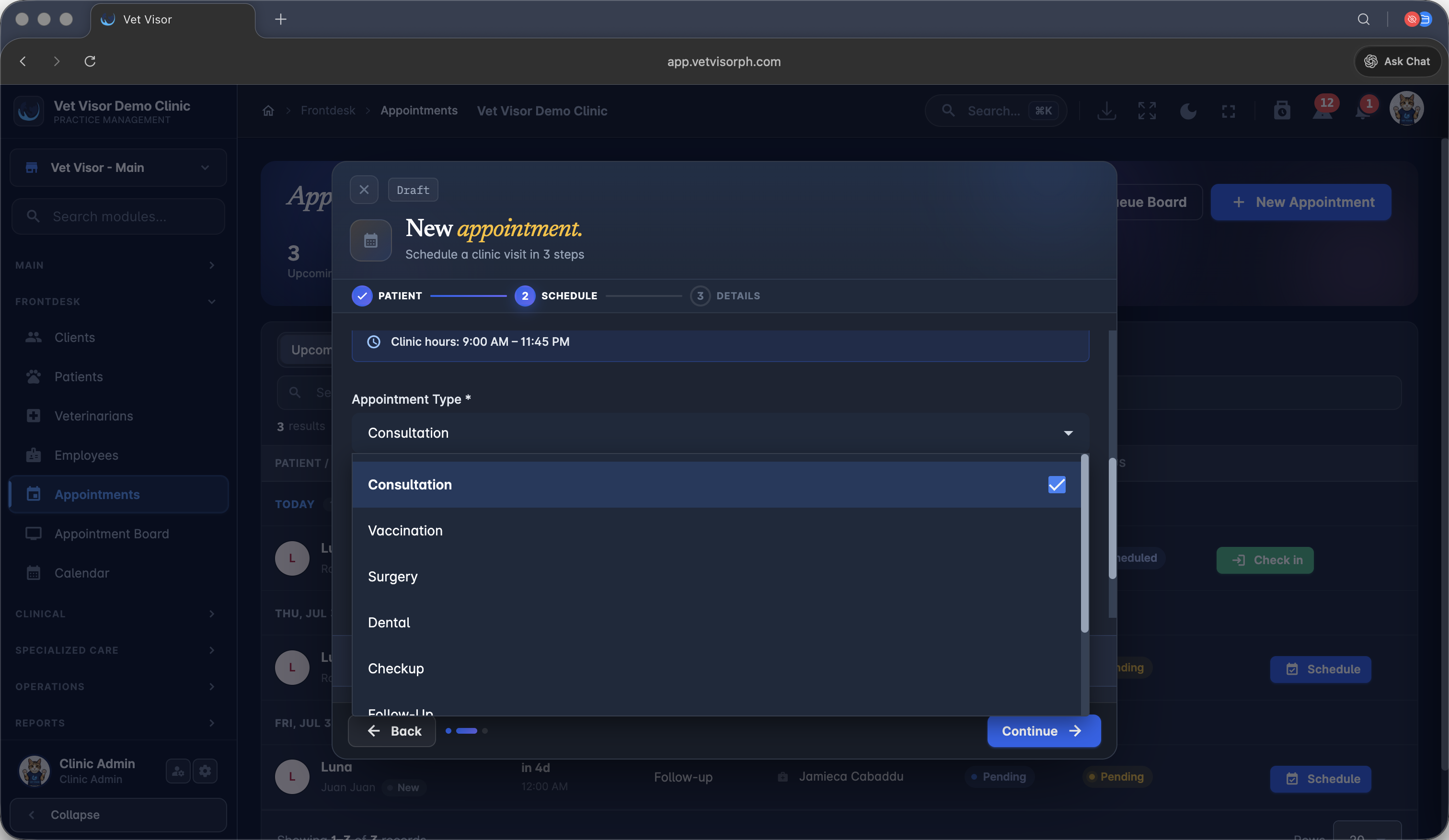 Step #5: Open the Appointment type dropdown and select the relevant type.