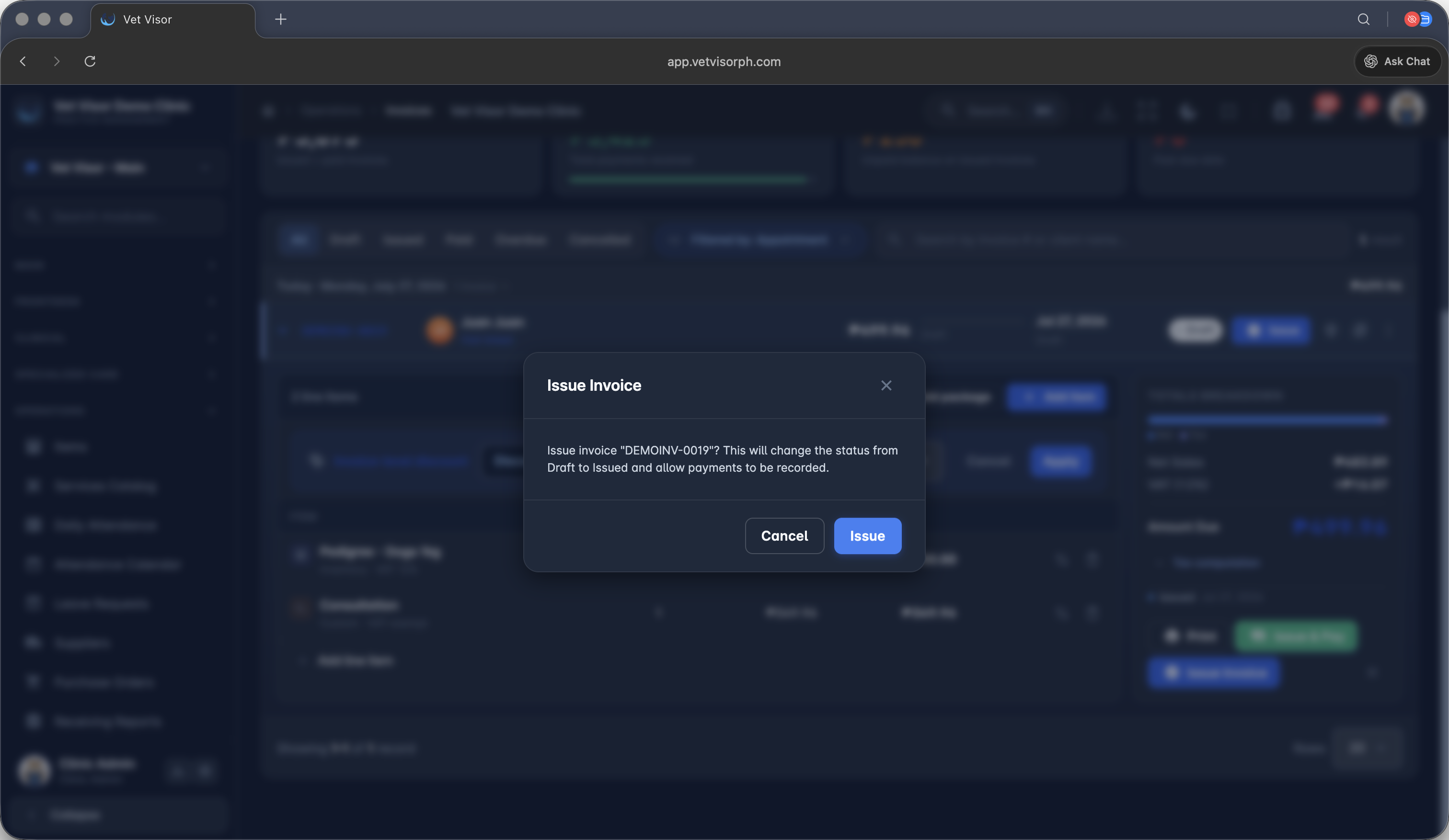 Step #39: Confirm the status change by clicking Issue.